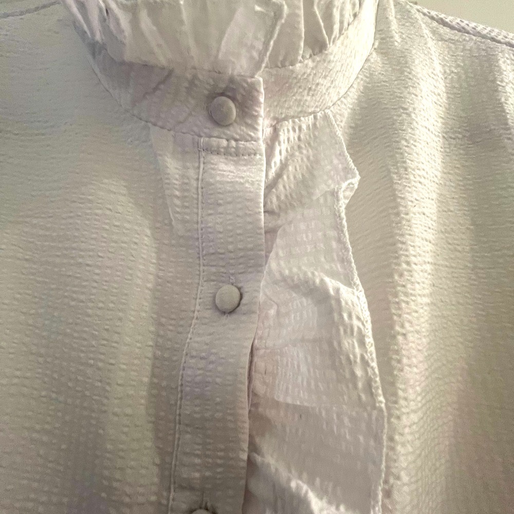 White Ruffled Button-Up Blouse - Picture 6 of 10